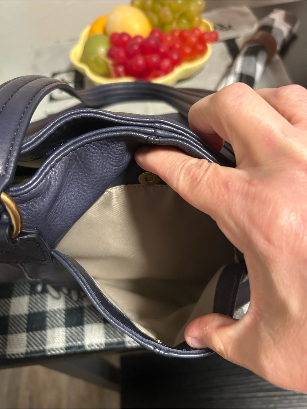 American Leather Co Val Perfect Satchel Navy Pebbled Leather Shoulder Tote NWOT - Picture 3 of 15